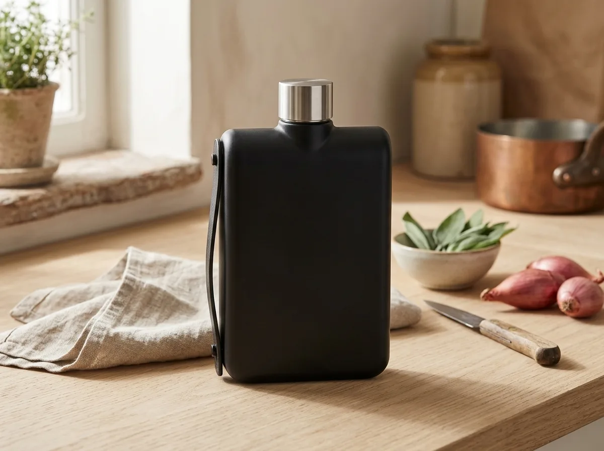 Flat black metal bottle 500ml