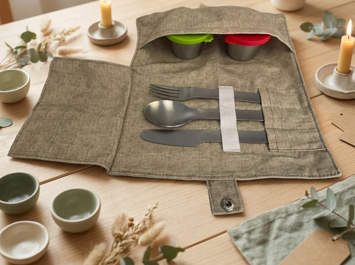 Nomade stainless steel cutlery set with containers